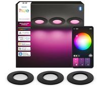 Philips Hue Spot Encastrable Fin, Plafonnier LED Encastré, 1000 lm, 90 mm, Fin, Spectre Complet 1000 K-20000 K, Gradation Ultra Faible, Couleurs Précises, Éclairage Intelligent, Noir, Pack de 3