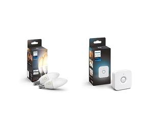 Philips Hue White Ambiance, ampoule LED connectée flamme E14, compatible Bluetooth, pack de 2, fonctionne avec Alexa, Google Assistant et Apple Homekit & Motion Sensor Détecteur de mouvement sans fil