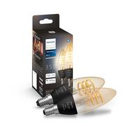 Philips Hue White Ambiance, Ampoule LED Filament, 470lm, Pack de 2, Blanc | Ampoule Connectée Flamme, Spectre 2200-6500K, 5.1W, E14, Dimmable, Bluetooth, Zigbee, Compatible Alexa & Google & Apple