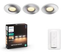 Philips Hue White Ambiance, Spot Encastré Milliskin, Lot de 3, Argent | Spots pour Plafond avec Variateur, Ampoule GU10, 400lm, Lumière Blanche 2200-6500K, Contrôle via App, Alexa, Google & Siri
