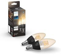 Lot de 2 ampoules connectées Philips Hue White E14 Filament Flamme 4.5W Transparent et Noir