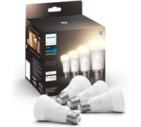 Philips Hue White, Ampoules LED A60, 800lm, Pack de 4, Blanc Chaud | Ampoule Connectée, 2700K, E27, 9W, Dimmable, Bluetooth, Zigbee, Contrôle via Hue Bridge, Alexa, Google & Apple Home