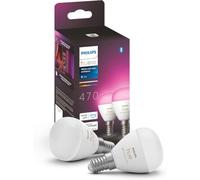 Philips Hue White and color ambiance, ampoule LED connectée sphérique compatible Bluetooth, E14, fonctionne avec Alexa, Google Assistant et Apple Homekit, lot de 2