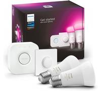 Philips Kit de démarrage Hue White and Color Ambiance – 2 ampoules E27 1100 lm, Pont et télécommande