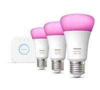 Philips Hue White and Color Ambiance, Kit de démarrage 3 ampoules E27, 75W, Bluetooth, fonctionne avec Alexa, Google et Homekit G