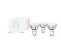 Kit de démarrage - PHILIPS HUE - Lumière blanche et colorée ambiance -1 Bridge + 3 spots LED GU10 + 1 dimmer switch