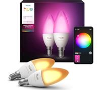 PHILIPS Hue White & Color Ambiance - Ampoule LED connectée flamme E14 - 5,5W - Compatible Bluetooth - Pack de 2