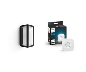 Philips Hue White & Color Ambiance Applique murale extérieurs IMPRESS, Kit de base à intensité & Bridge 2.0 : Hub Central de Contrôle d'Éclairage Intelligent, fonctionne avec Alexa