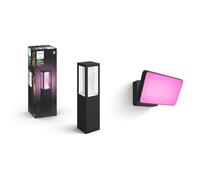 Philips Hue White & Color Ambiance, Borne extérieure IMPRESS, Noire, fonctionne avec Alexa, Google & White & Color Ambiance Projecteur Extérieur DISCOVER Aluminium Noir