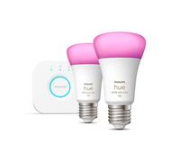Philips Hue White & Color Ambiance Kit de démarrage, lot de 2 avec pont E27, 2000-6500 K, 11 W, 8719514291492, A60