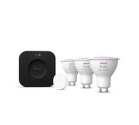 Philips Hue Kit de Démarrage avec Bridge Pro + 3 Spots GU10 + Smart Button, White & Color Ambiance, Ampoule Philips HUE dimmable, Éclairage connecté compatible Apple Home, Alexa, Google Assistant