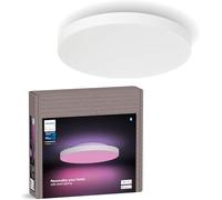 Philips Hue White & Color Ambiance, Panneau LED Datura, Ø 38.4 cm, Blanc | Plafonnier Connecté Rond, 3300lm, LED RGB Dimmable, Design sans Cadre, Rétroéclairage, Bluetooth, Contrôle Vocale & via App