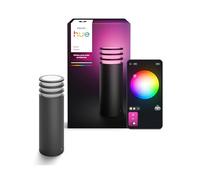 Philips Hue White&Color, Borne Extérieure Lucca +Ampoule, 1100lm, Noir | Borne lumineuse extérieure, IP44, Ampoule A60 incluse, LED multicolore, Contrôle vocal et via App, Compatible Matter & Zigbee