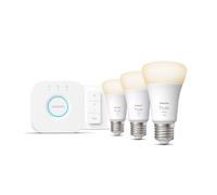 Philips Hue White Kit de démarrage, lot de 3 avec pont et interrupteur avec variateur E27, 2700 K, 9,5 W, 8719514289130, A60
