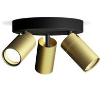 Philips Idris spot à 3 têtes sur plaque ronde, lampe GU10 non incluse, laiton, IP44, résistant à l'eau