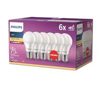 Philips LED Classic E27 pack de 6 ampoules (75 W), ampoules mat avec éclairage blanc chaud, LED de pointe, longue durée de vie, nouvelle génération