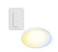 Philips Plafonnier LED Superslim rond télécommandé, 5 ambiances, gradation 1%, 29,1 cm, 16 W, blanc