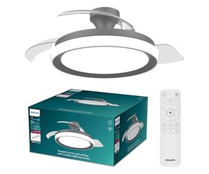 Philips LED, Plafonnier Ventilateur Rétractable Bliss, 106 cm, Noir | Éclairage LED Intégré, 4500lm, Spectre Blanc 3000-6500K, Avec Télécommande, Ventilateur 3 Pales, 6 Vitesses, Flux 170 m³/min