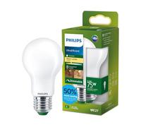 Philips LED UltraEfficient Ampoule Dépolie A60, Culot Edison E27, Classe Énergétique A, 1095 lm, Équivalent 75W, Blanc Chaud (2700K), Gradable, EyeComfort, 50 000 Heures, 1 Pack