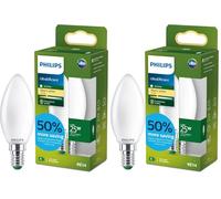 Philips LED UltraEfficient Ampoule Dépolie B35 Bougie, Petit Culot Edison E14, Classe Énergétique A, 252 lm, Équivalent 25W, Blanc Chaud (2700K), EyeComfort, 50 000 Heures, 1 Pack (Lot de 2)