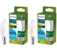 Philips LED UltraEfficient Ampoule Dépolie B35 Bougie, Petit Culot Edison E14, Classe Énergétique A, 806 lm, Équivalent 60W, Blanc Chaud (2700K), EyeComfort, 50 000 Heures, 1 Pack (Lot de 2)