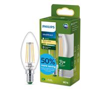 Philips LED UltraEfficient Ampoule Filament Claire B35 Bougie, Petit Culot Edison E14, Classe Énergétique A, 252 lm, Équivalent 25W, Blanc Chaud (2700K), EyeComfort, 50 000 Heures, 1 Pack