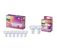 Philips Lighting ampoule LED Spot GU10 50W Transparent Compatible Variateur, Verre, 6 Unité (Lot de 1) & Philips ampoule LED Spot GU10 50W Blanc Chaud Compatible Variateur, Verre, Lot de 2
