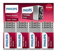 PHILIPS Lot de 12 piles alcalines 9 V 9 V pour détecteur de fumée, autonomie longue durée jusqu'à 10 ans de stockage, batterie 9 V, design anti-fuite, piles carrées tout usage.