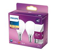 Philips Lot de 2 ampoules LED Classic E14 (Equivalent 40 W), ampoules LED mates avec lumière blanc chaud, éclairage LED à économie d'énergie avec longue durée de vie
