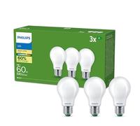 Philips, lot de 3 ampoules LED classe énergétique A, culot E27 équivalent 60W, Blanc chaud 2700K, dépolie