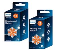 PHILIPS Lot de 60 Piles 1,4 V pour appareils auditifs 13 (Hearing Aid Battery) ZA13BX30/00, Technologie Premium Zinc Air, Batterie de durée maximale, Onglet Ouvert-Facile, Type PR48 (60 unités),
