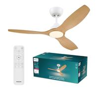 PHILIPS Olas, Plafonnier Ventilateur 3 Pales, Lumière LED, 52", Blanc-Bois | LED 24W, Moteur DC Siliencieux, 3 températures de blanc (3000K, 4300K, 6500K), Fonction Variatieur, Télécommande incluse