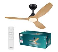PHILIPS Olas, Plafonnier Ventilateur 3 Pales, Lumière LED, 52", Noir-Bois | LED 24W, Moteur DC Siliencieux, 3 températures de blanc (3000K, 4300K, 6500K), Fonction Variatieur, Télécommande incluse