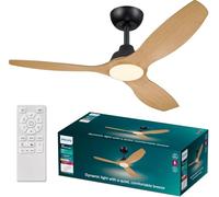 Philips Olas Ventilateur de Plafond, 3 Pales, Lumière LED 24 W, Moteur DC, Température de Couleur (3000 K-4300 K-6500 K) avec Fonction Variateur, Télécommande Incluse, noir, 52"