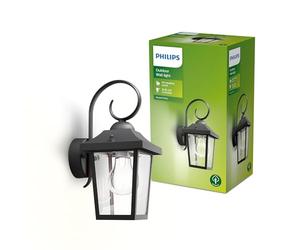 PHILIPS Outdoor, Applique Murale Extérieure Buzzard, Noir | Applique Murale, Ampoule E27 non incluse, IP44 Résiste aux projections d'eau, Design Lanterne, Aluminium Mat