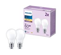 Philips, pack de 2 ampoules LED E27, 60W, blanc chaud non dimmable, verre