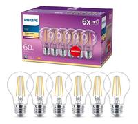 Philips, pack de 6 ampoules E27 LED transparentes 60W, blanc chaud