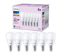Philips, pack de 6 ampoules LED dépolies 40W, format P45, E27, non dimmable, blanc chaud