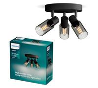 Philips Palms Spot 3 têtes sur platine ronde, E14 non inclus, Noir, IP20