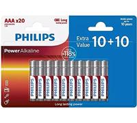 PHILIPS Piles AAA 20 Pièces - Pack Avantageux LR03/1,5V - Piles Alcalines - Pile avec Une Durée de Stockage de 10 Ans - jusqu'à 118% d'Énergie Supplémentaire (L'emballage peut varier)