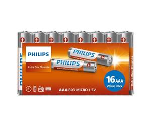 Philips Piles AAA LongLife R03 Micro 1,5 V - Piles au Chlorure de Zinc - Lot de 16