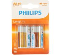 Philips Long Life (4 pcs, AA), Batteries + piles