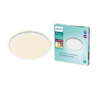 Philips Plafonnier LED Superslim, SceneSwitch 3 réglages d'intensité, 18W, rond, éclairage blanc chaud, idéal pour les salles de bain avec son indice IP44, Blanc
