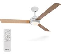 PHILIPS Plafonnier Ventilateur 3 Pales Civx, Lumière LED, 132cm, Blanc/Bois | Éclairage plafond 2500lm, Variation à 10%, 3 températures de blanc, Ventilateur 6 vitesses, Flux 170m³/min, Avec Télécommande