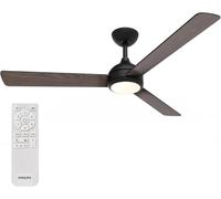 PHILIPS Plafonnier Ventilateur 3 Pales Civx, Lumière LED, 132cm, Noir/Bois | Éclairage plafond 2500lm, Variation à 10%, 3 températures de blanc, Ventilateur 6 vitesses, Flux 170m³/min, Avec Télécommande