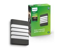 Philips Raccoon Applique Murale Extérieure LED, 5,5 W, 700 lm, Lumière Chaude 2700 K, IP44 Résiste aux Intempéries, LED Intégrée, Durable, Acier Inoxydable, Gris Anthracite