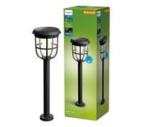 Philips Radii Borne solaire auto-connectable UltraEfficient, 1,3 W, 3000 K, noire, détecteur de mouvement, IP44 résistante aux intempéries