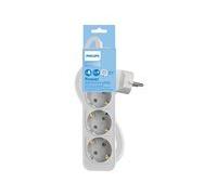 Philips - Rallonge multiprise avec interrupteur, 3 prises - 1,5m - Blanc