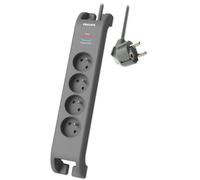 Philips - Rallonge multiprise parasurtenseur - 4 prises - 2m - Gris