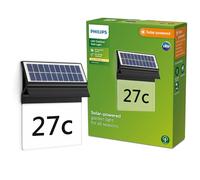 Philips Shroud, Applique murale solaire d'extérieur, 2,3 W, 2700 K, noire, verre dépoli, détecteur de mouvement, IP44 résistante aux intempéries